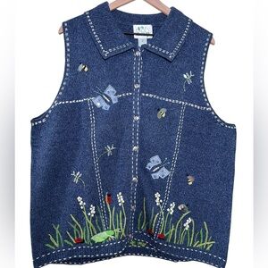 VTG 90s NWT The Quacker Factory Embroidered Sequins Garden Sweater‎ Vest 1X